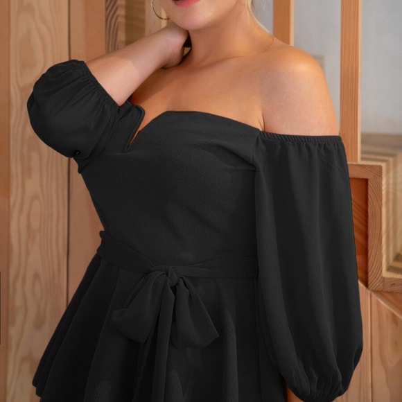 PLUS SIZE black off shoulder peplum blouse Rust - Picture 7 of 12
